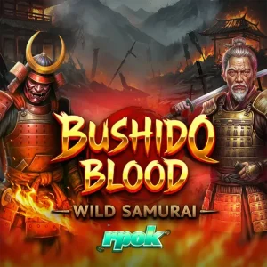 Tampilan visual slot Bushido Blood dengan tema samurai dan latar belakang pegunungan Jepang.