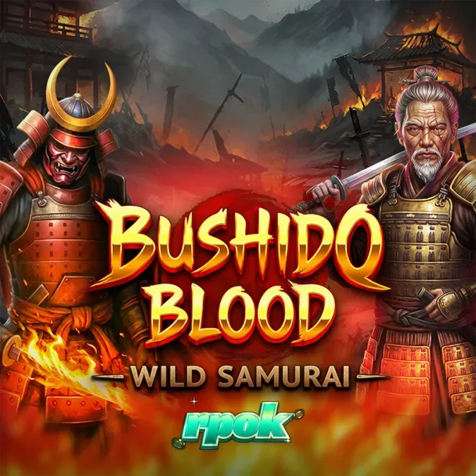 Tampilan visual slot Bushido Blood dengan tema samurai dan latar belakang pegunungan Jepang.